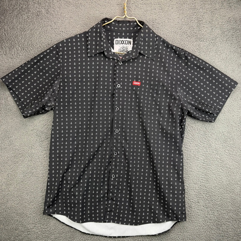 Dixxon Flannel Co Salty Dog Short Sleeve Button Up Shirt Black Anchor Mens L